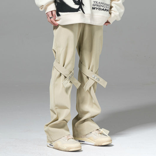 Pantalones Acampanados de Cuero PU con Botones y Lazo para Mujer