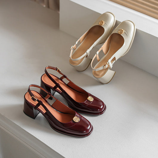 Sandalias Slingback con Tacón Grueso y Puntera Reforzada en Cuero - Image 8