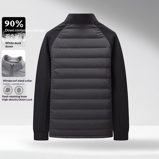 Chaqueta Acolchada de Plumón Ligera y Cálida con Cuello Alzado y Parches - Image 4