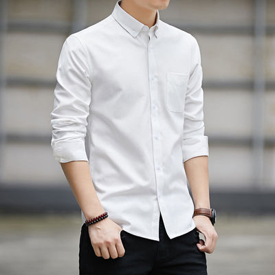 Camisa Oxford de Manga Larga Color Sólido para Hombre - Image 12