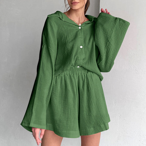 Conjunto de Algodón para Mujer: Camisa Manga Larga y Pantalón Ancho - Image 14