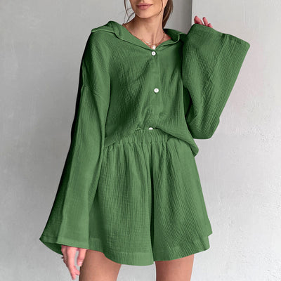 Conjunto de Algodón para Mujer: Camisa Manga Larga y Pantalón Ancho - Image 14