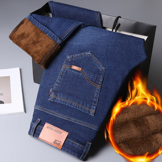 Pantalones Vaqueros Talla Grande Invierno Hombre Fleece Forrado Corte Recto - Image 13