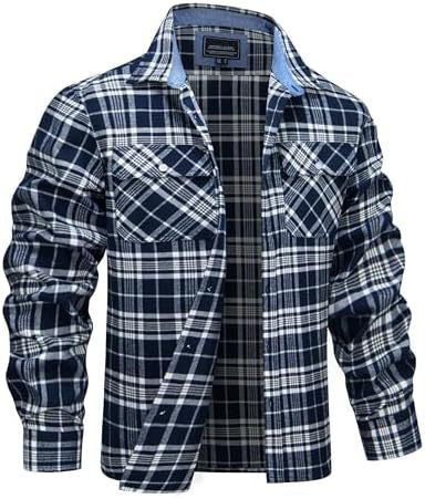 Camisa de Cuadros para Hombre con Solapa y Estampado de Manga Larga