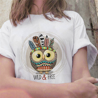 Playera Corta para Mujer con Estampado Artesanal de Búho - Image 3