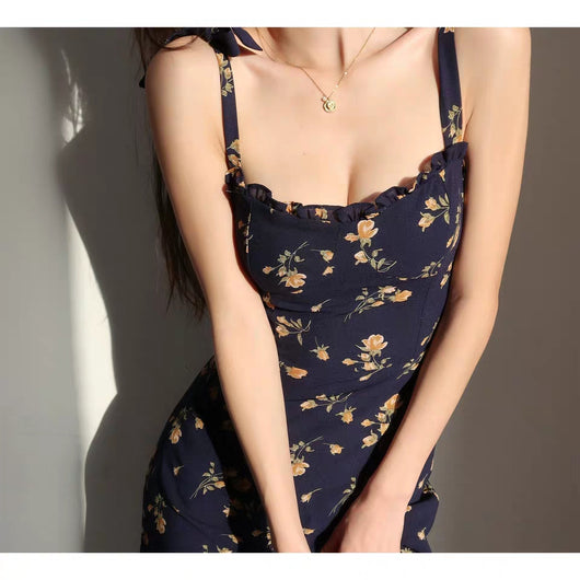 Vestido Slim Floral Pastoral Retro con Tirantes Franceses - Image 9
