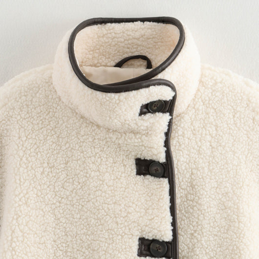 Abrigo Mujer Cuello Alto Contraste Botones Suelto y Cálido Invierno - Image 3