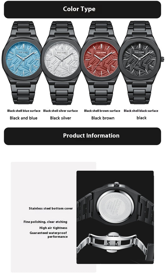 Reloj Impermeable para Hombre con Esfera Grabada en Relieve de Hoja de Palma - Image 20