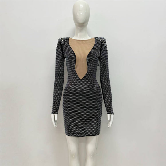 Vestido Ajustado con Strass y Diseño Cruzado