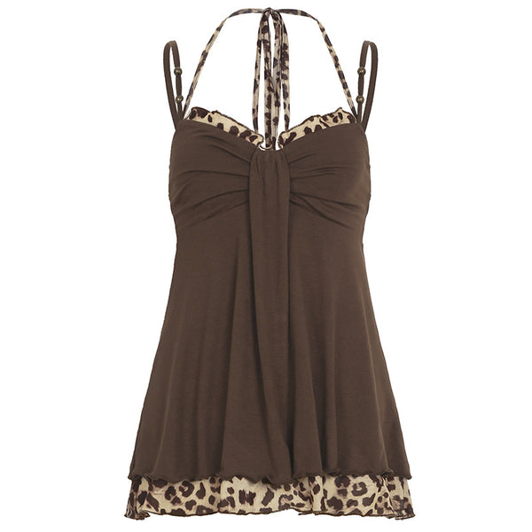 Top Halter Anudado con Detalles de Cuentas y Empalmes Leopardo - Image 5
