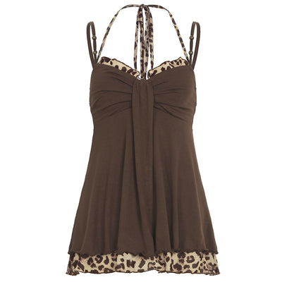 Top Halter Anudado con Detalles de Cuentas y Empalmes Leopardo - Image 5