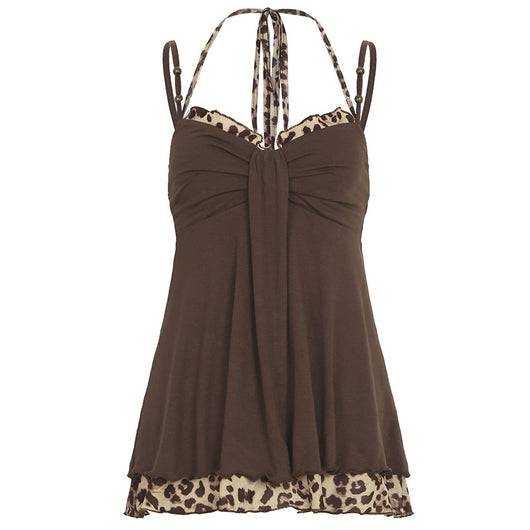 Top Halter Anudado con Detalles de Cuentas y Empalmes Leopardo - Image 5
