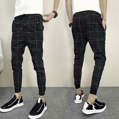 Pantalones Casuales Cuadros Hombre Estilo Coreano Slim Harem Ajustados Moda Trendy - Image 5
