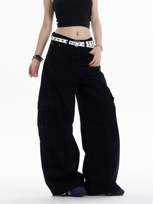 Pantalones Overol Cargo Mujer Cintura Alta Pierna Ancha Bolsillos Múltiples - Image 3