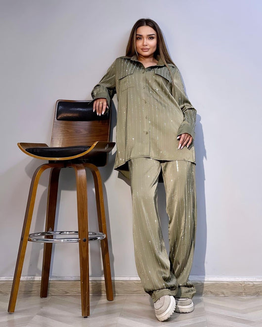 Conjunto Casual de Camisa Rayada y Pantalón Palazzo - Image 21