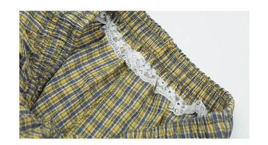 Pantalones Mujer Cuadros con Costuras de Encaje Cintura Alta Pierna Ancha - Image 11