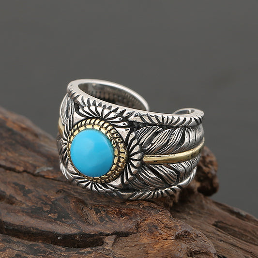 Anillo de Pluma Turquesa para Hombre - Diseño Exagerado y Audaz - Image 2