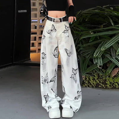 Pantalones Anchos Tie-Dye Mariposa Blanco para Mujer - Image 13