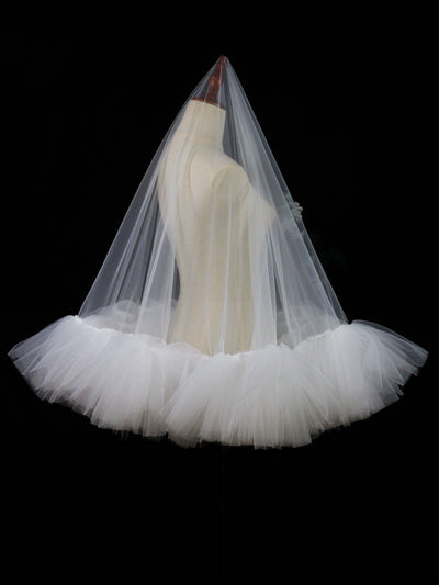Velo Nupcial Voluminoso de Doble Capa - Blanco Elegante para Sesiones Fotográficas - Image 18