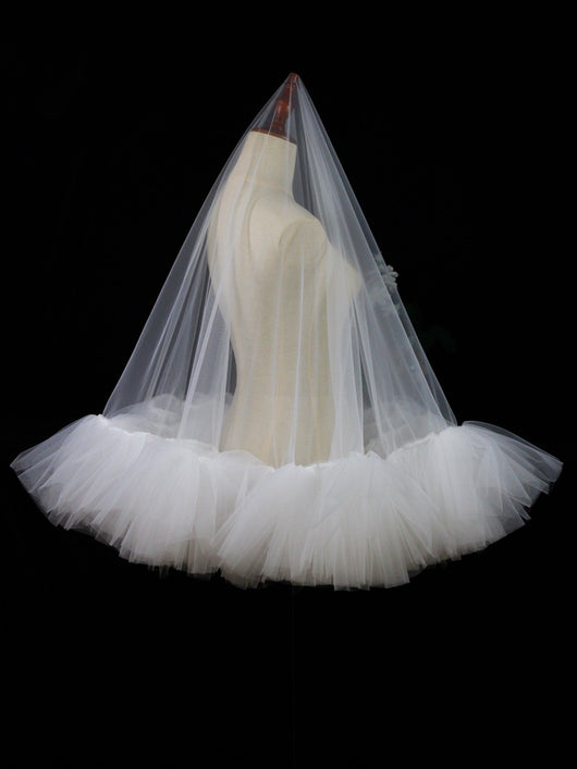 Velo Nupcial Voluminoso de Doble Capa - Blanco Elegante para Sesiones Fotográficas - Image 18