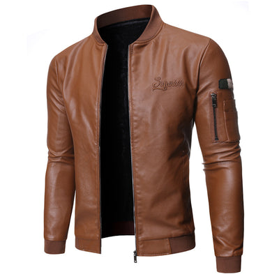 Chaqueta de Cuero Lavado para Hombre con Cuello Tipo Smoking - Image 9