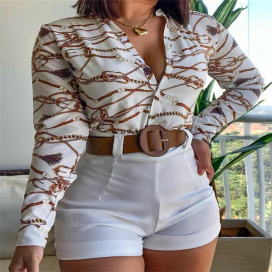 Camisa Estampada de Cuello Alto Manga Larga - Estilo Europeo y Americano - Image 7