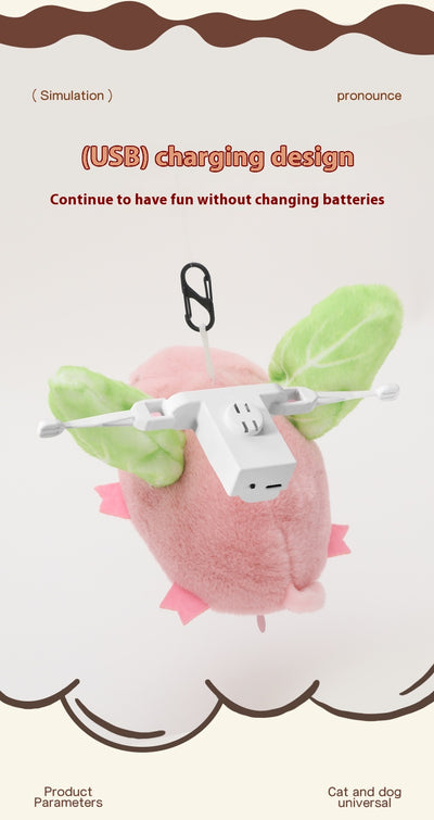 Pink plush pig cat toy with green wings, featuring sound and vibration, 15.5cm long, with USB charging. - Image 14