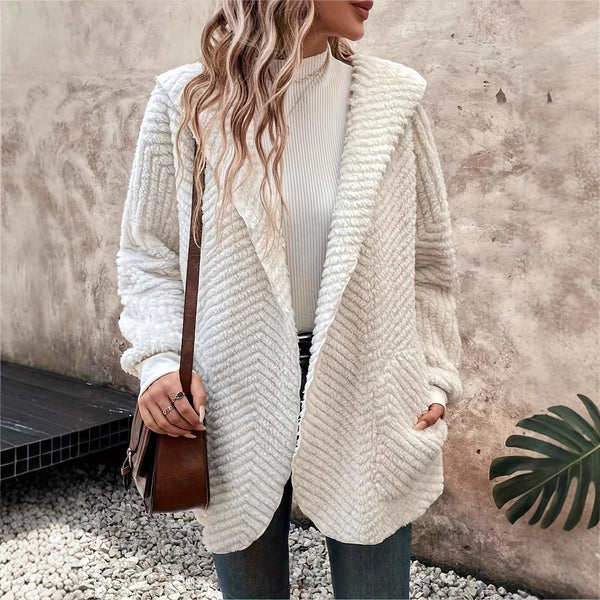 Cardigan Hooded de Terciopelo Reversible con Patrón Wave