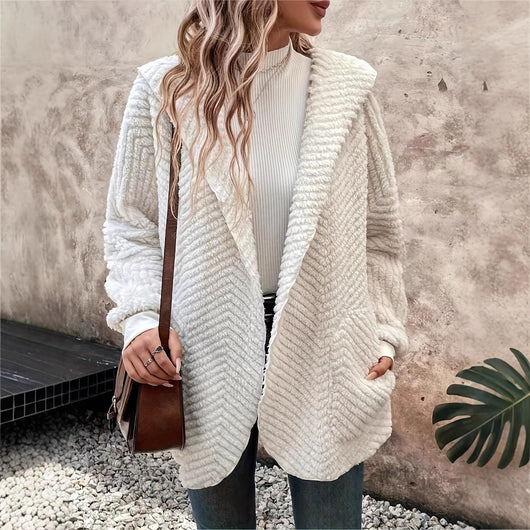 Cardigan Hooded de Terciopelo Reversible con Patrón Wave