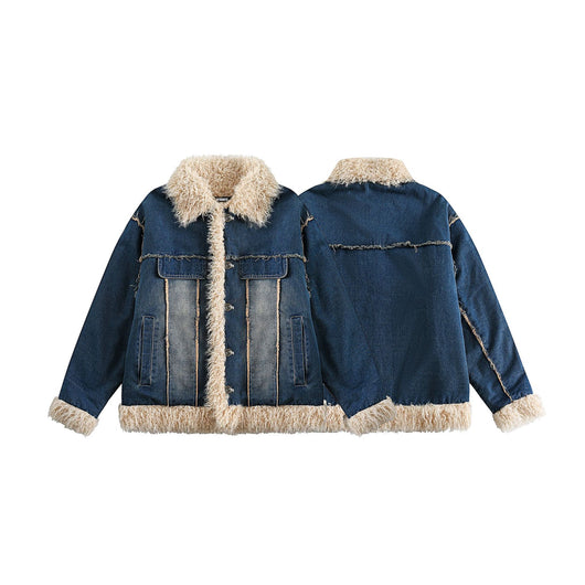 Abrigo Denim Retro con Cuello de Pelaje para Mujer - Image 5