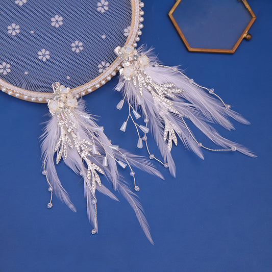 Pinza para Cabello con Plumas y Perlas, Accesorio Artesanal Estilo Hanfu