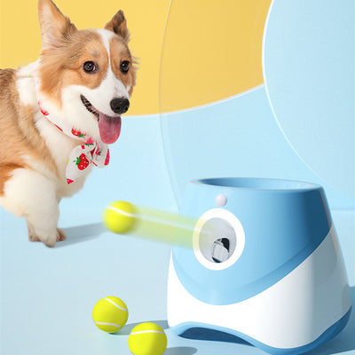 Two automatic dog ball throwers, one yellow and white, one green and white, on a wooden desk. - Image 7