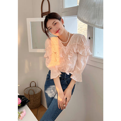 Blusa Crop Top con Volantes y Cuello en V - Image 10
