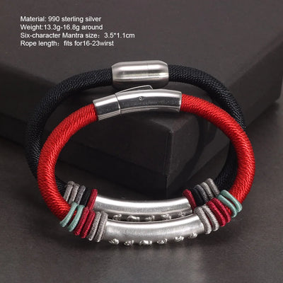 Pulsera de Plata Pareja Nudo de Dragón con Mantra de Seis Caracteres - Image 6