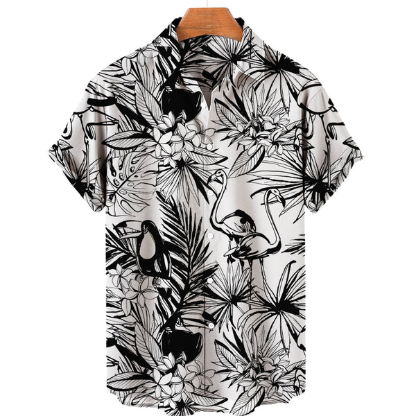 Camisa Hawaiana Tropical con Impresión 3D Digital de Animales de Selva para Hombre