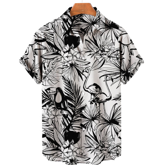 Camisa Hawaiana Tropical con Impresión 3D Digital de Animales de Selva para Hombre