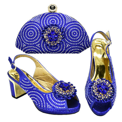 Sandalias con Tacón Ancho y Hebilla Strass + Bolso Coordinado