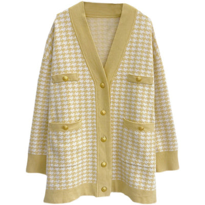 Cardigan de Punto con Patrón Pata de Gallo y Escote en V para Mujer - Image 8
