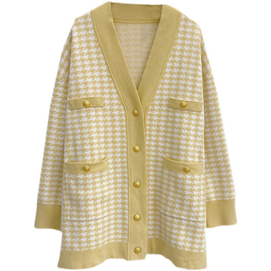 Cardigan de Punto con Patrón Pata de Gallo y Escote en V para Mujer - Image 8
