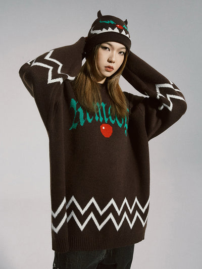 Suéter Holgado Navideño con Estampado Diablo Alphabet para Hombre - Image 11
