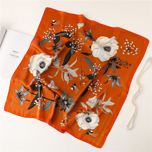 Pañuelo Cuadrado Mujer 70cm Estampado Pájaros y Letras
