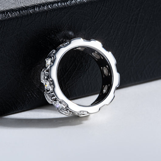 Anillo Lujo Ligero Plata 925 con Incrustación Columna Romana y Moissanita para Mujer - Image 3