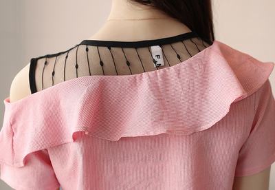 Blusa Chifón Manga Corta con Malla y Volantes - Image 10