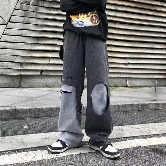 Jeans Sueltos Degradados con Roturas Estilo Retro Portuario para Hombre
