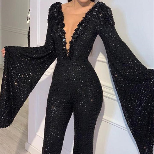 Jumpsuit con Lentejuelas y Cuello en V