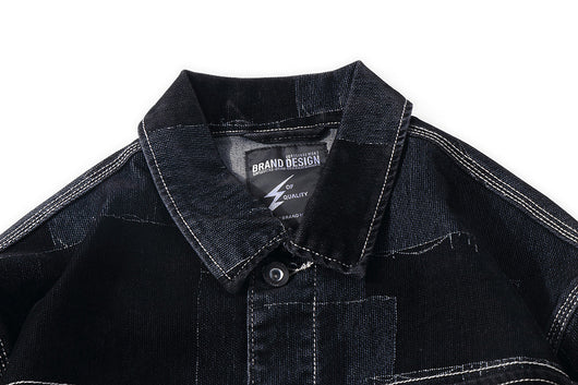 Chaqueta Denim Vintage con Paneles Texturizados para Hombre - Image 20