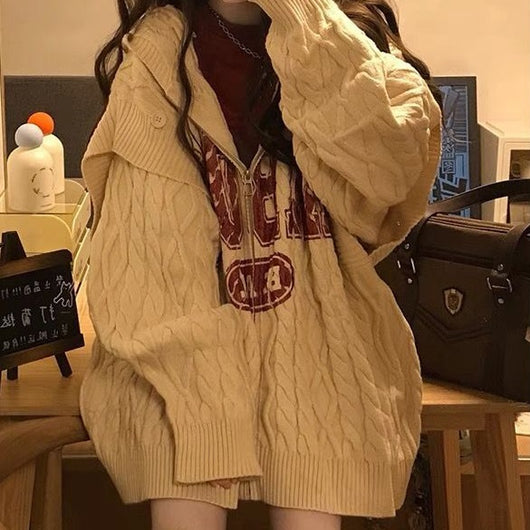 Abrigo Tejido con Capucha Estilo Retro Vintage para Mujer