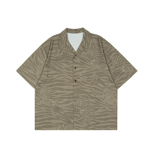 Camisa Hombre Rayas Tigre Manga Corta Suelta - Image 2
