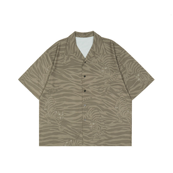 Camisa Hombre Rayas Tigre Manga Corta Suelta