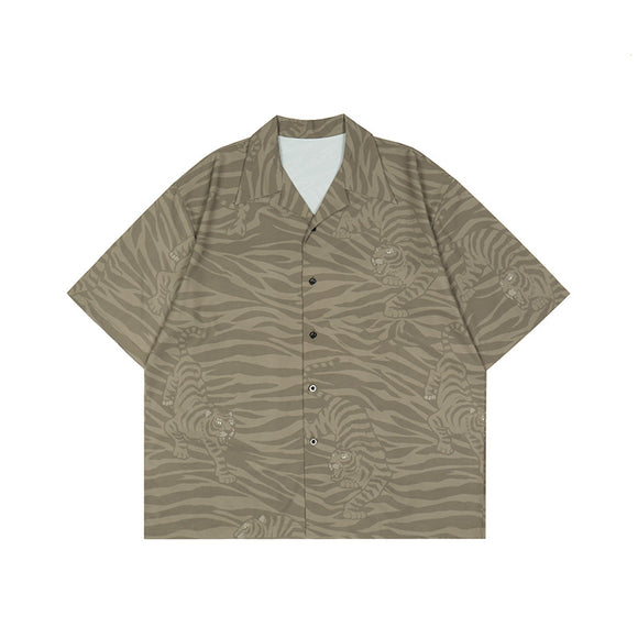 Camisa Hombre Rayas Tigre Manga Corta Suelta